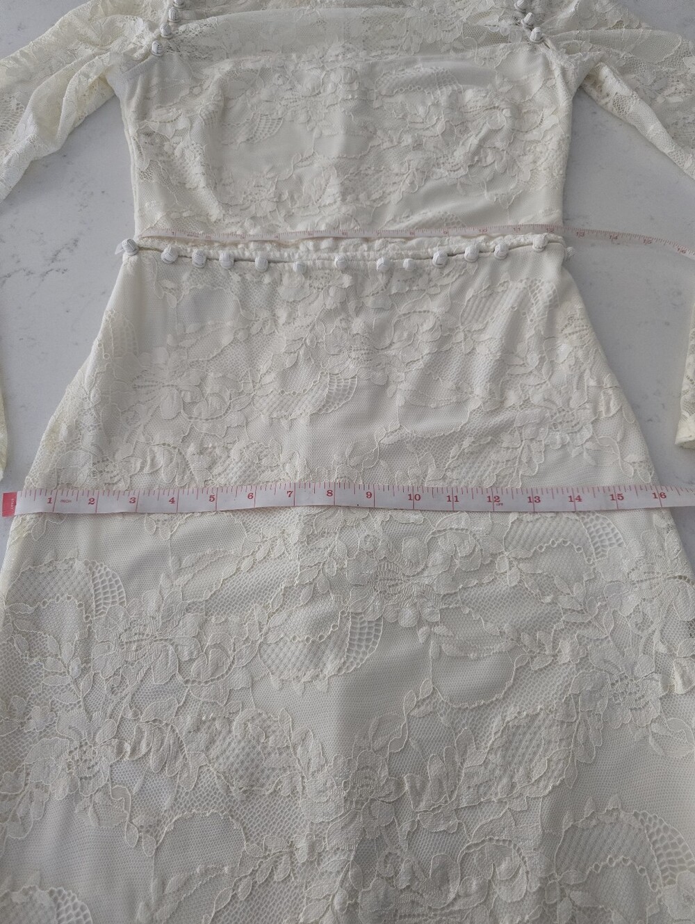 bebe Ivory Lace Bead Trim Long Sleeve Sheath Dress Bridal Wedding Cocktail Small - Picture 5 of 6